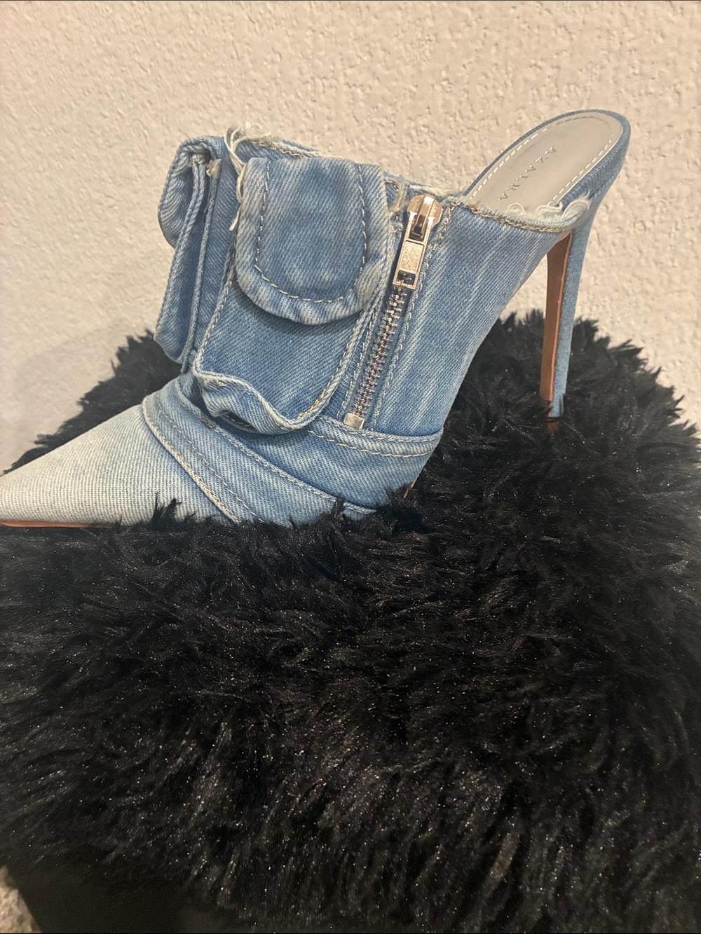 Light Blue Denim Pointed-Toe Stiletto Mule